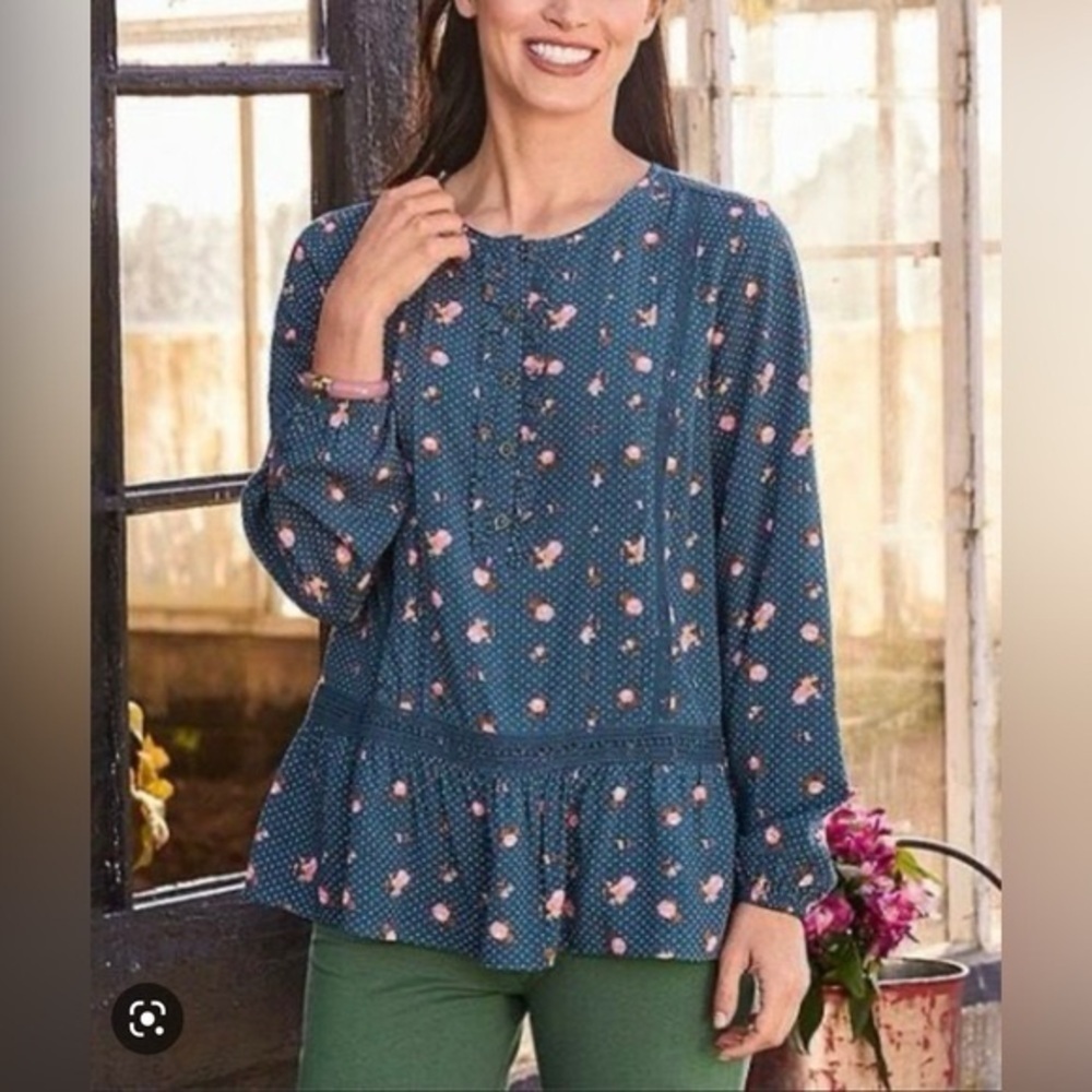 Matilda Jane Blue Pink Floral Dream A Little Dream Blouse Large